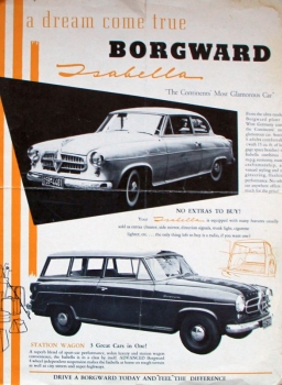 Borgward Isabella Modelprogram 1958 "A dream come true" Carbrochure (9865)